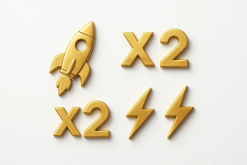 Gold and white instant game icons with rocket and lightning symbols